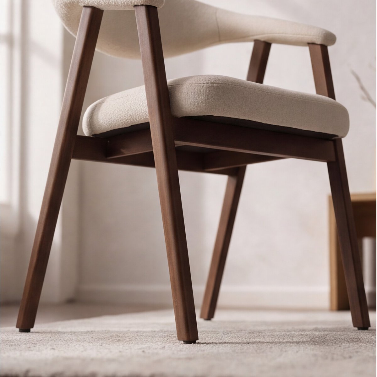 Lot de 2 chaises en bois et tissu boucle, BARBARA beige, bois foncé, HAPPY GARDEN