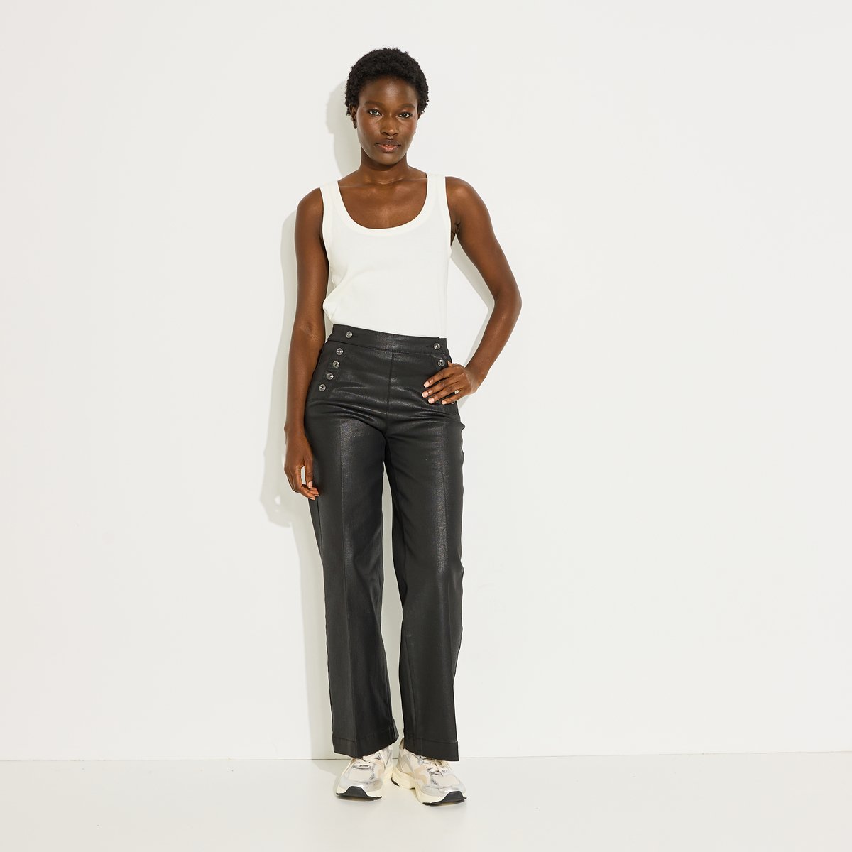 Jean flare enduit EPOMPON F02 noir, GRAIN DE MALICE