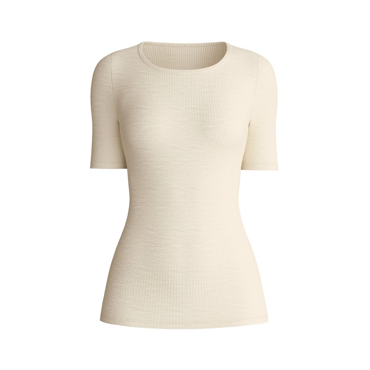 T-shirt manches courtes en laine et soie manches courtes Laine SILKY WOOL SOFT crème de charme, CALIDA