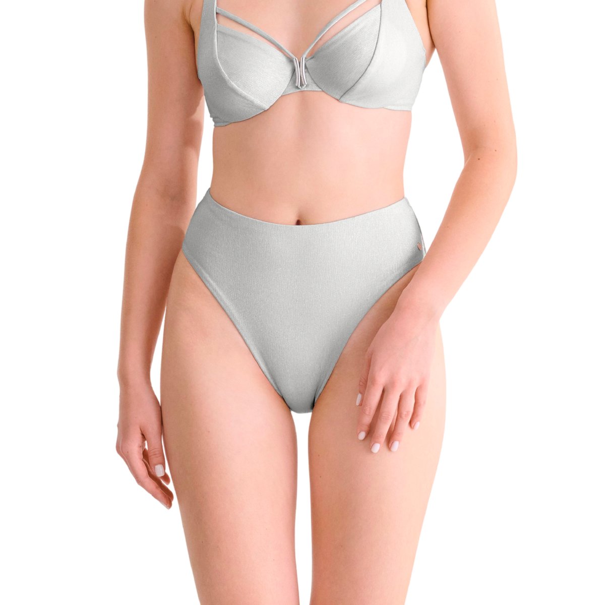 Bas maillot slip de bain échancré taille haute BLUE LAGOON argent, LISCA