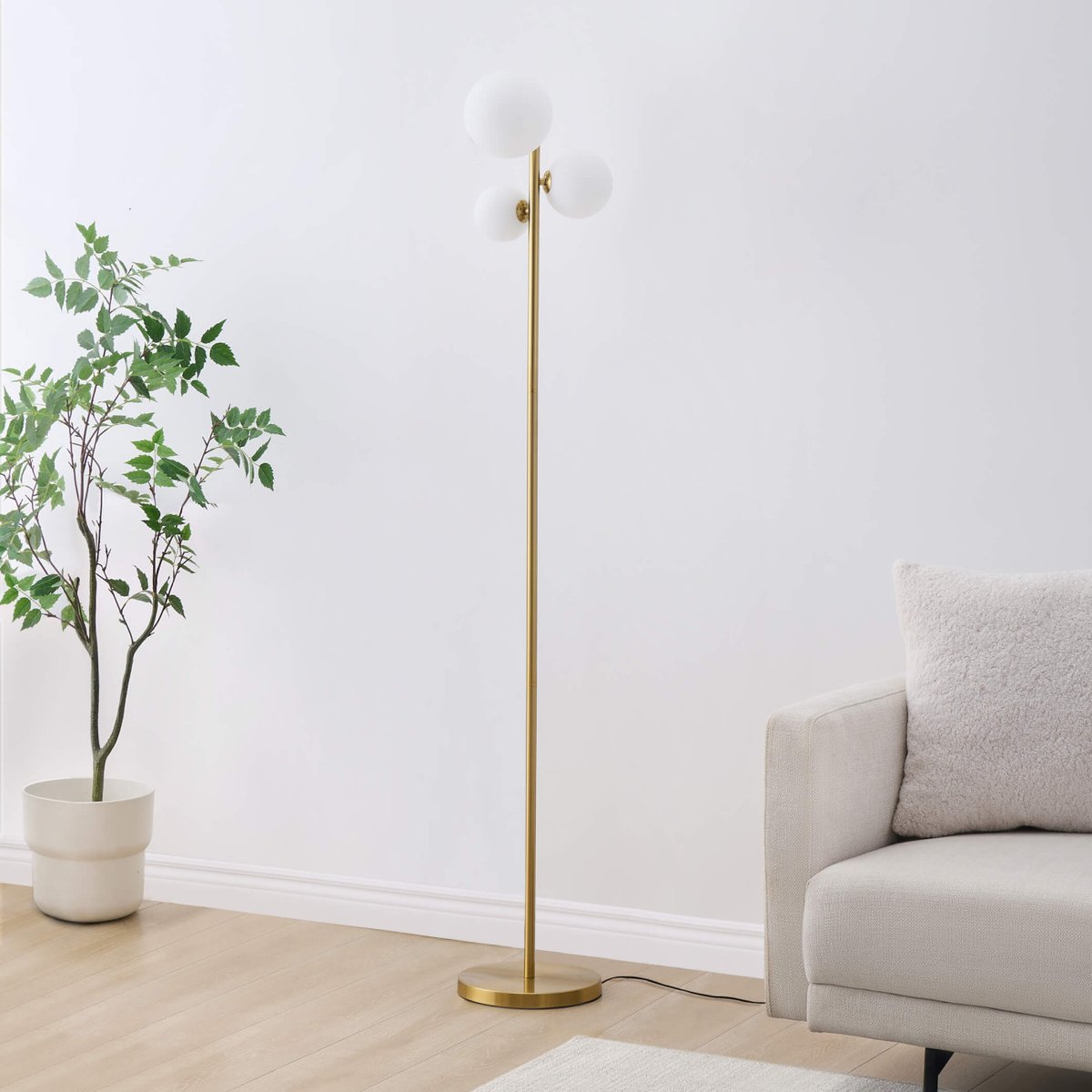 Lampadaire tendance laiton et verre - MELINDA laiton et blanc, KOSILUM