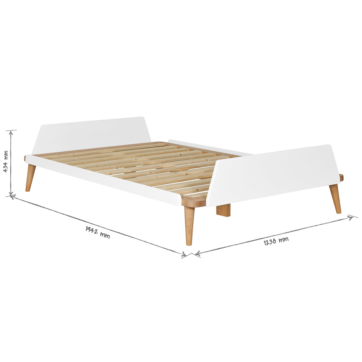 Lit Bois massif KARL blanc et bois, AKITEN RETAIL