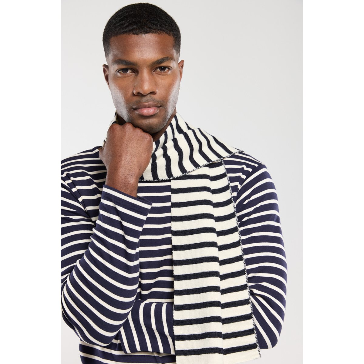 Echarpe unie en laine GUIDEL nature/navire, ARMOR-LUX