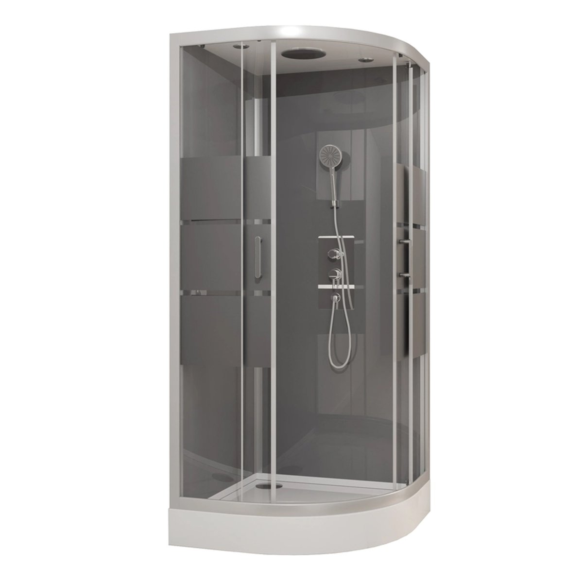 Cabine de douche ronde à bandes laquées gris clair, HOME MAISON