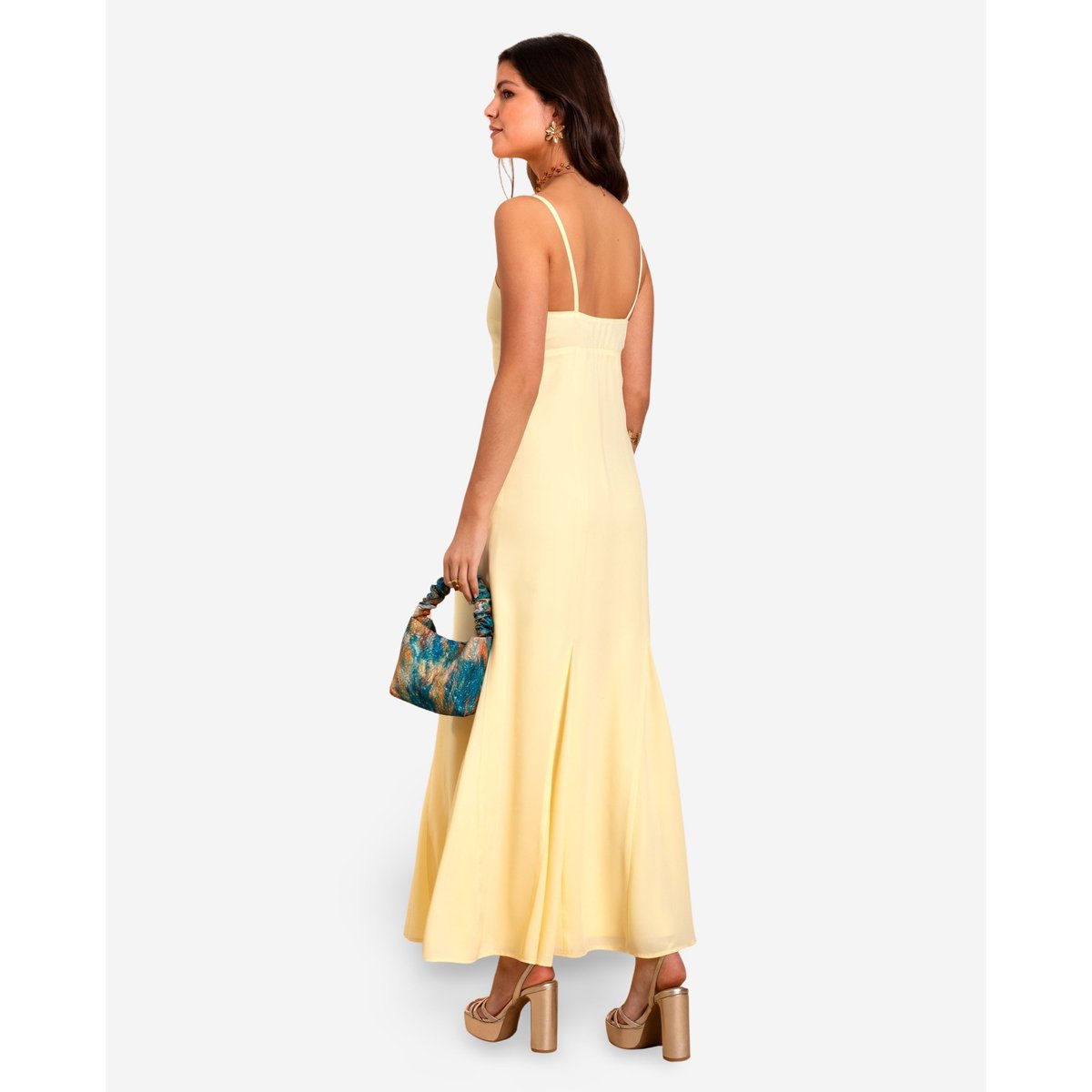 Robe longue à bretelles de coupe empire CARLOTA jaune, THE-ARE