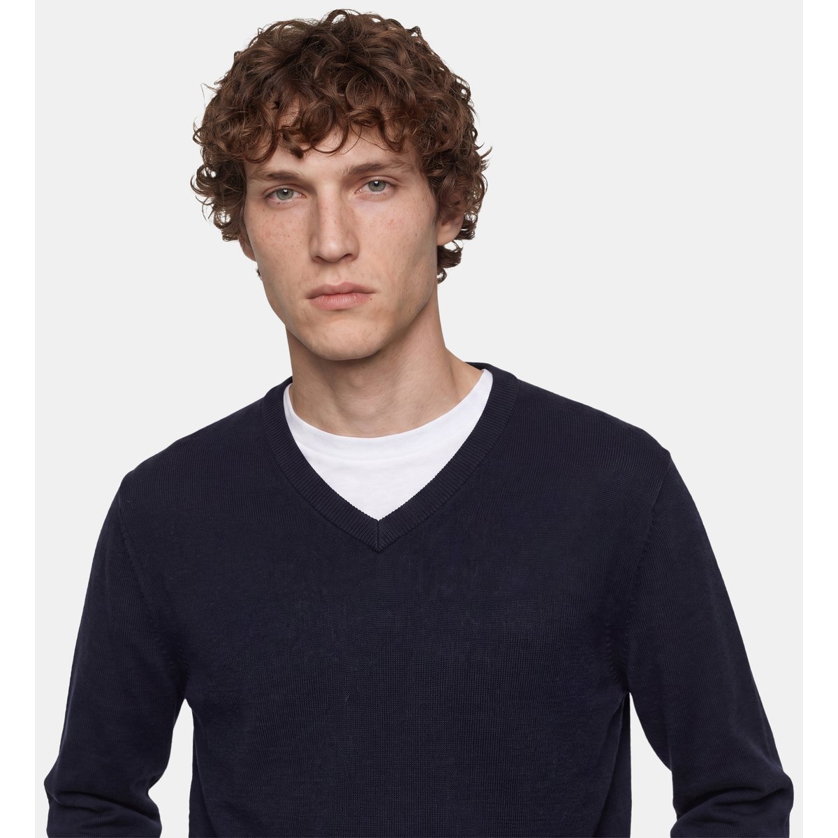 Pull droit tuton col v coton bio bleu marine, GALERIES LAFAYETTE