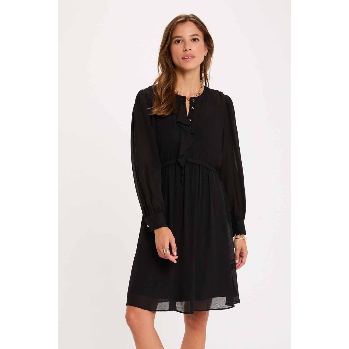 Robe courte jacquard noir, MORGAN
