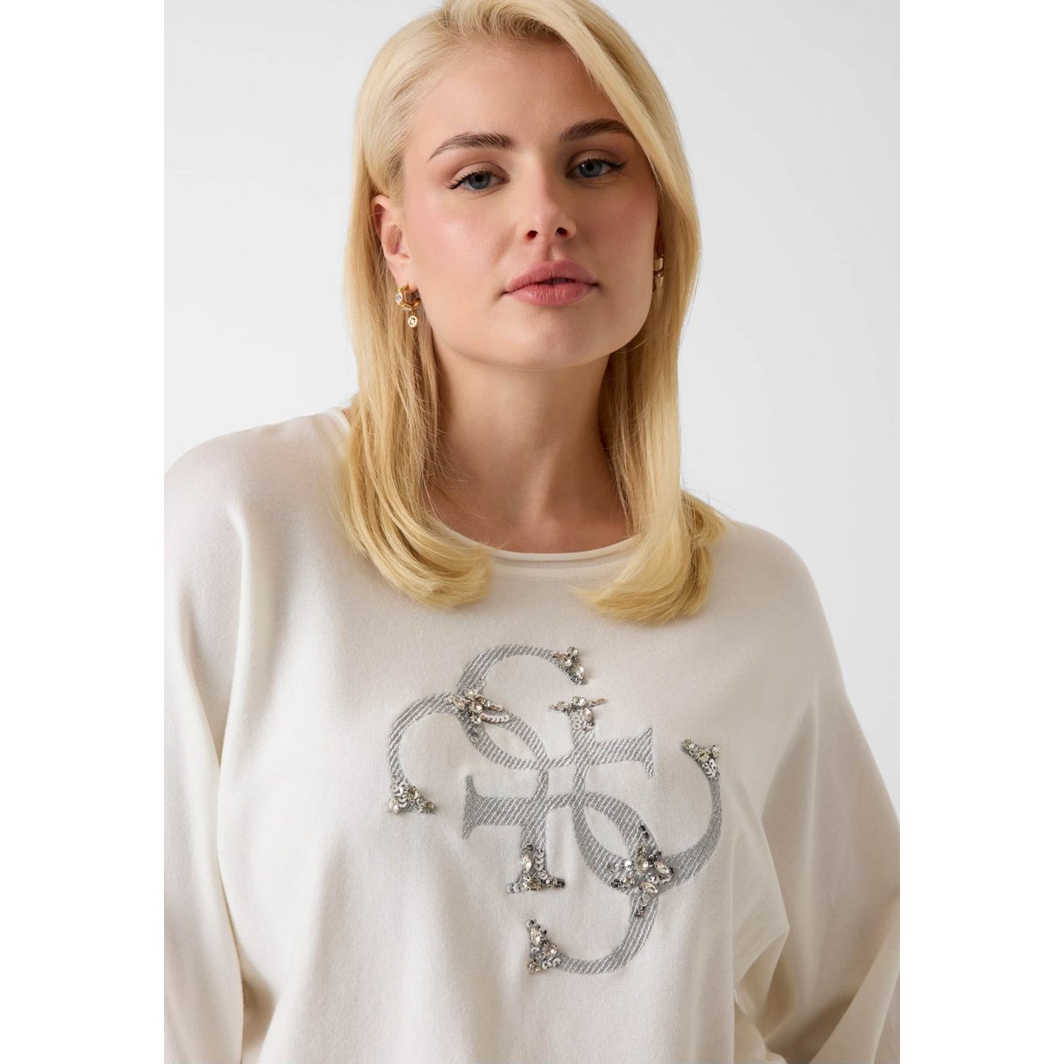 Sweatshirt Avec Logo 4G crème, GUESS