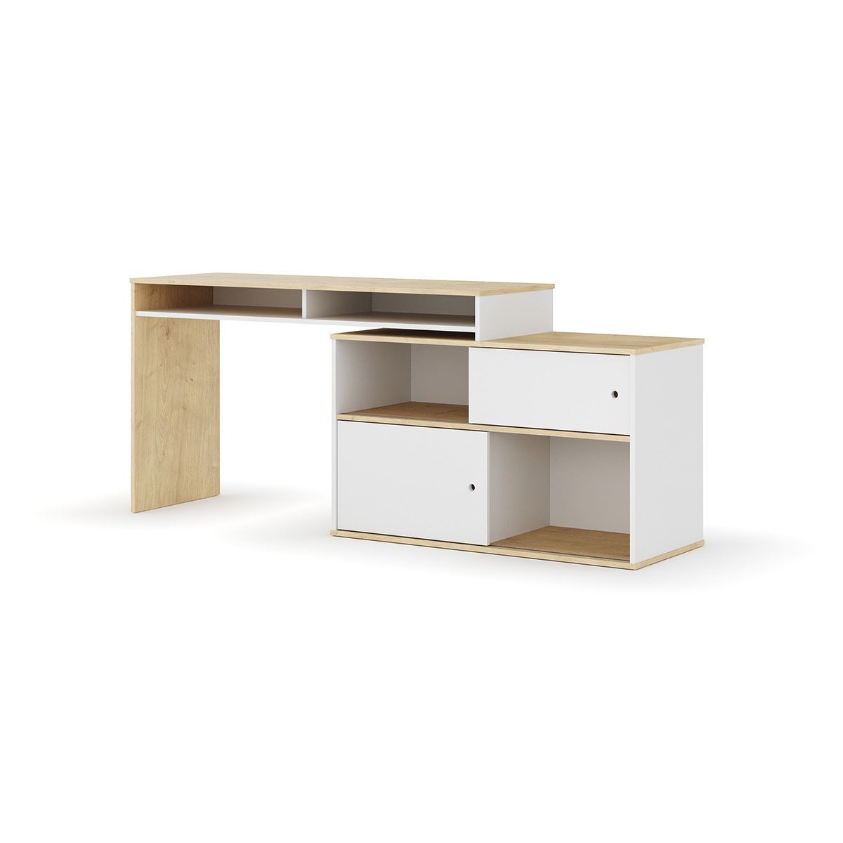 Bureau modulable avec rangement MOON blanc et bois, AKITEN RETAIL