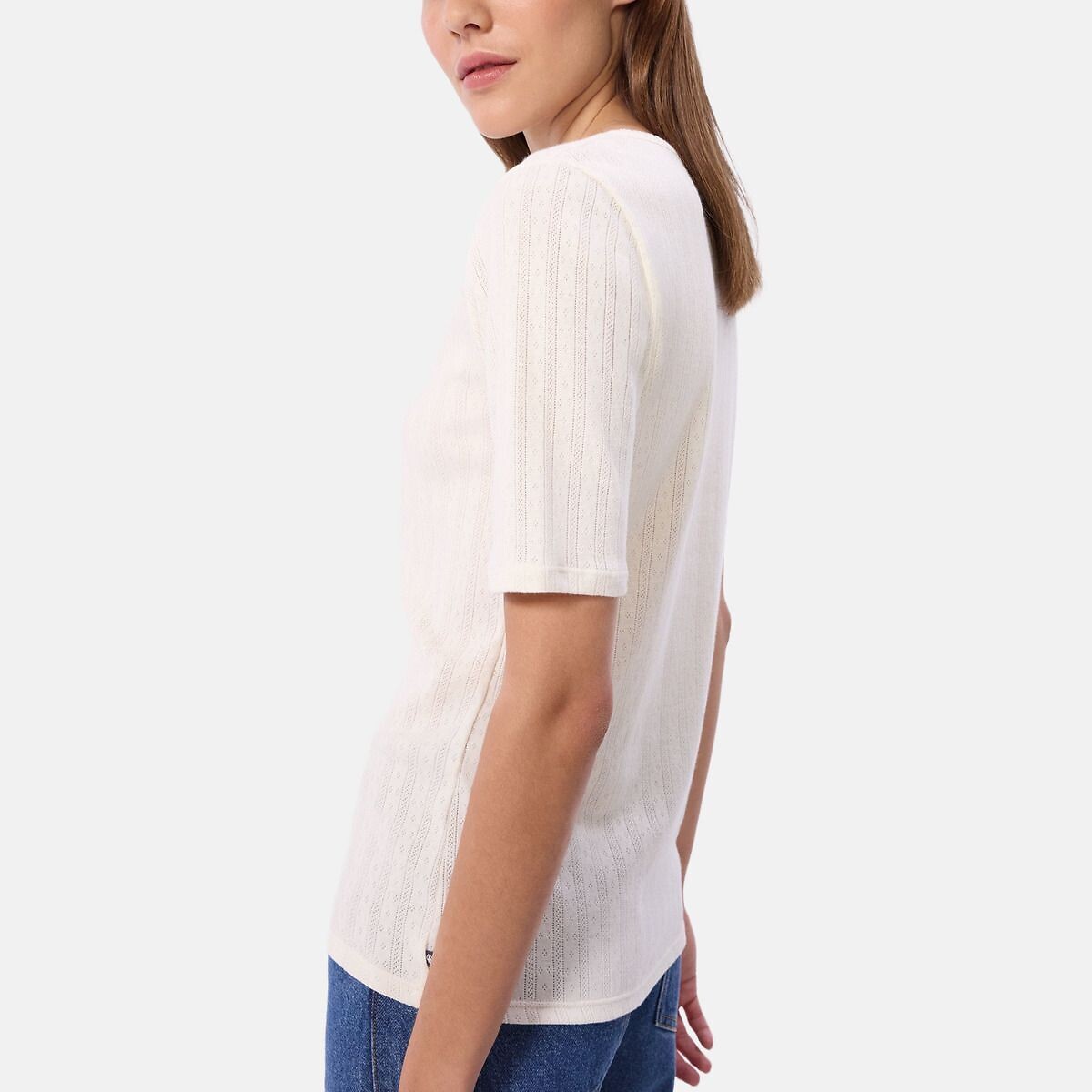 Camiseta de punto de ganchillo blanco, PETIT BATEAU