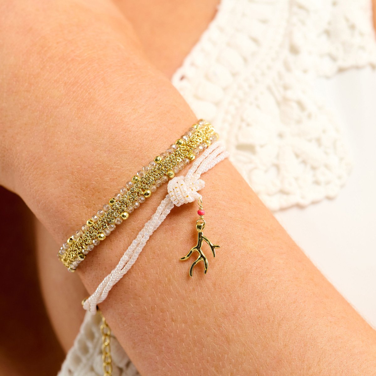 Bracelet perles tissées réglable OLINDA gris, HIPANEMA