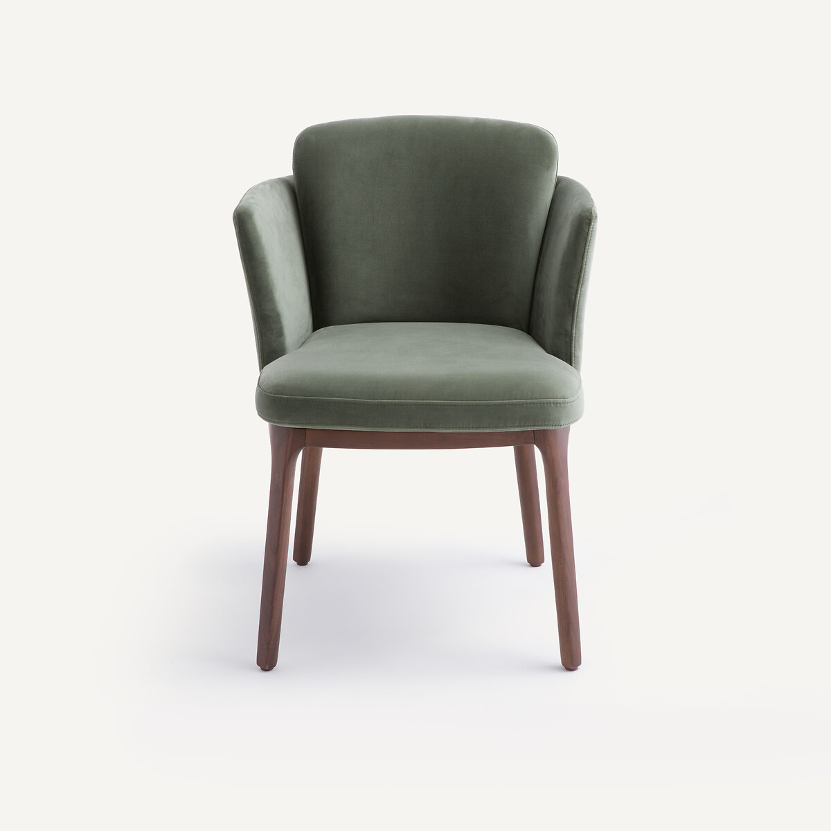 Fauteuil de table velours et pieds en noyer Jabote vert sauge, AM.PM