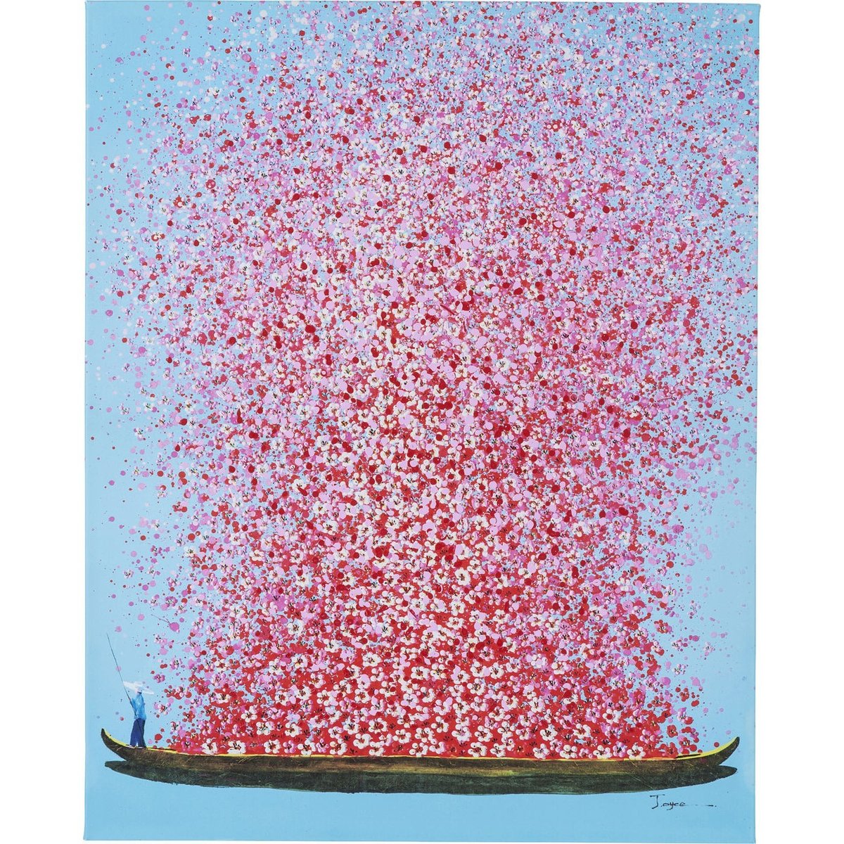Tableau fleurs pirogue, TOUCHED bleu et rose, KARE DESIGN