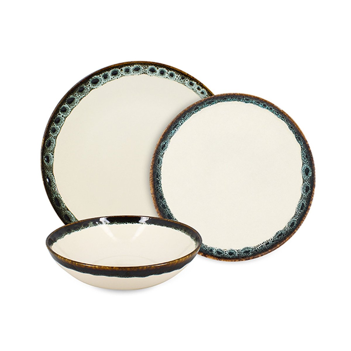 Service de table 36 pièces en faience, ATOME beige-vert, NOVASTYL