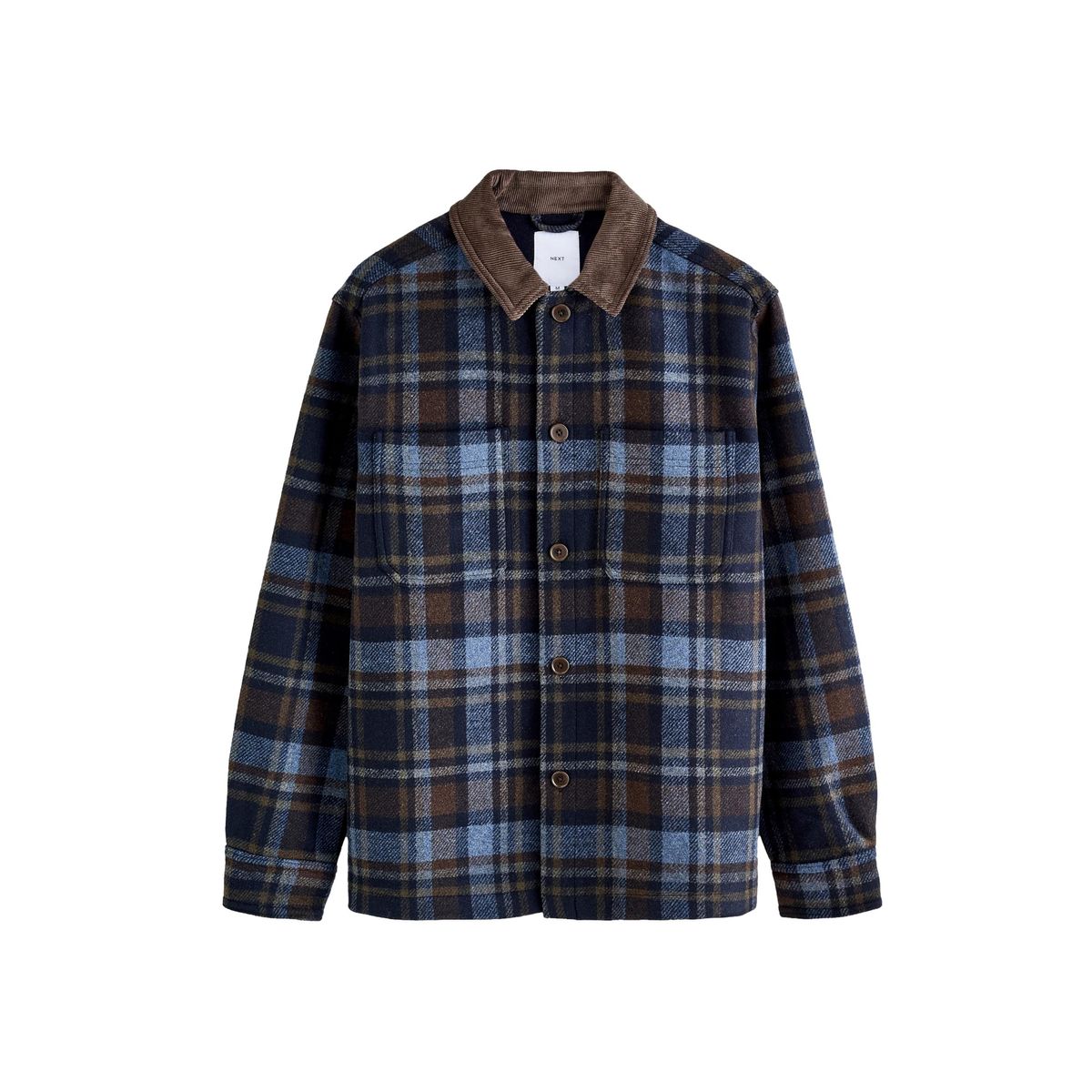 Veste-chemise à carreaux en laine mélangée bleu marine, NEXT