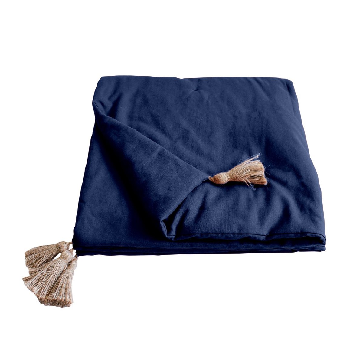 Edredon bout de lit en coton avec pompons Cocon bleumarine, EDEN