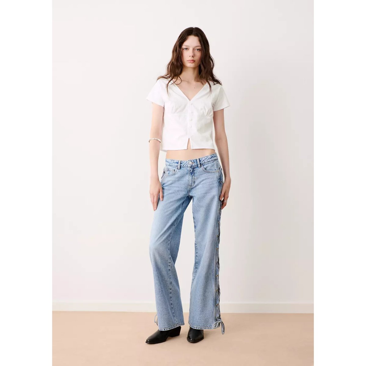 Blouse en coton détails boutons blanc cassé, MANGO TEEN