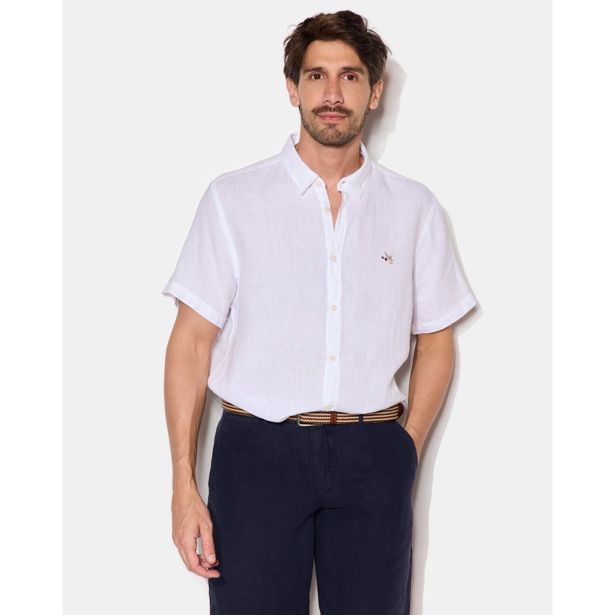 Chemise en lin LINO manches courtes blanc, CHEVIGNON
