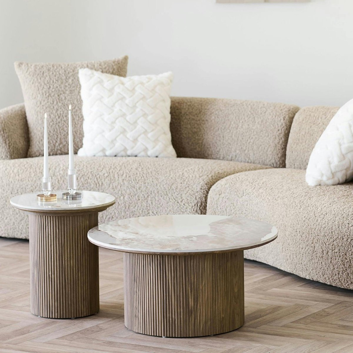 Table basse ronde en céramique effet marbre Ø80 cm PRATO blanc, PIER IMPORT