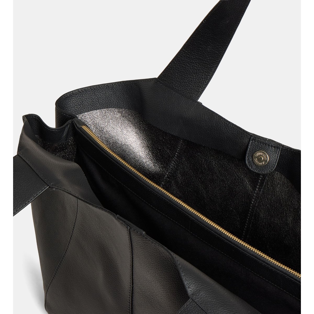 Grand sac cabas carole cuir noir et argent, GALERIES LAFAYETTE