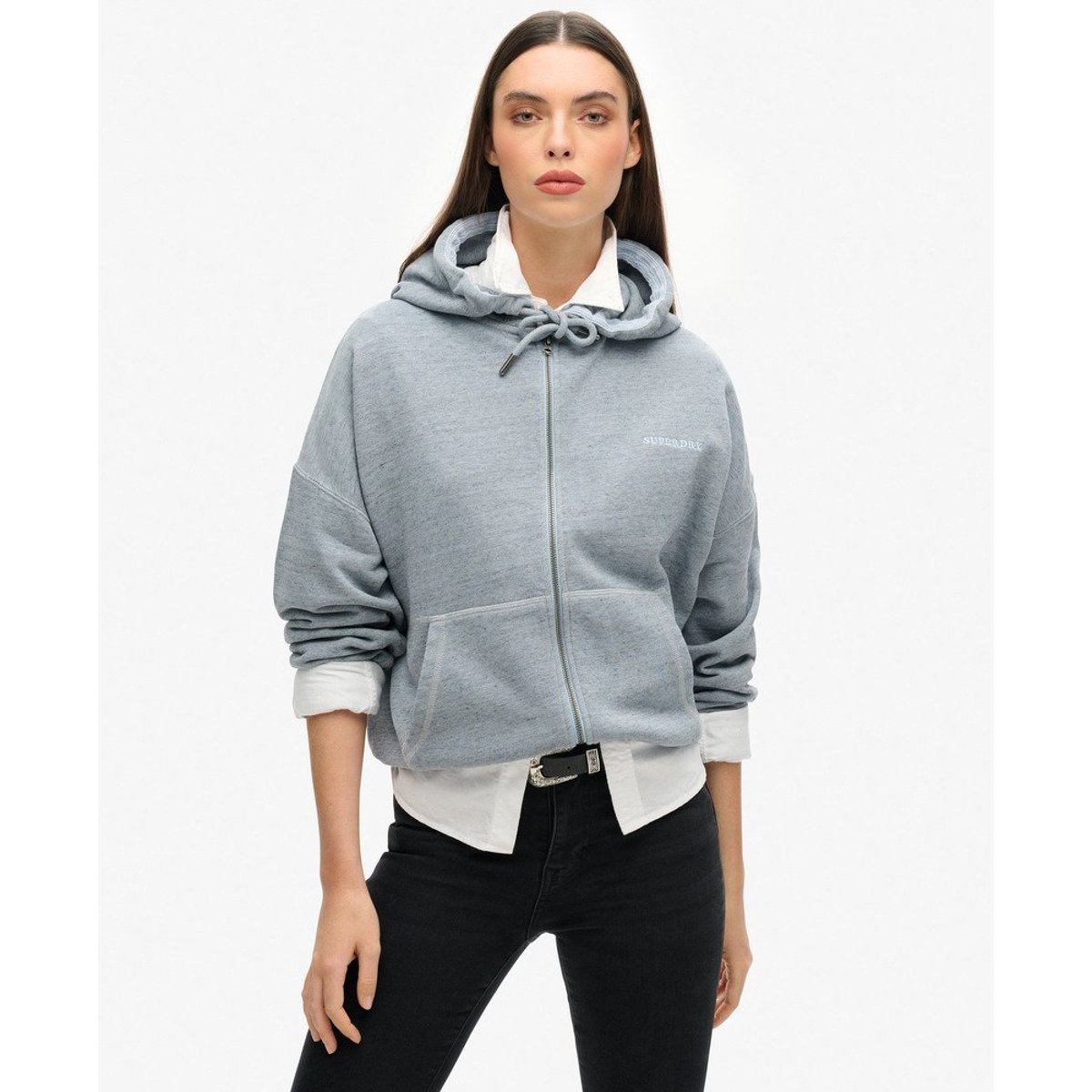 Sweat à capuche zippé surteint à logo Essential bleu brouillard, SUPERDRY