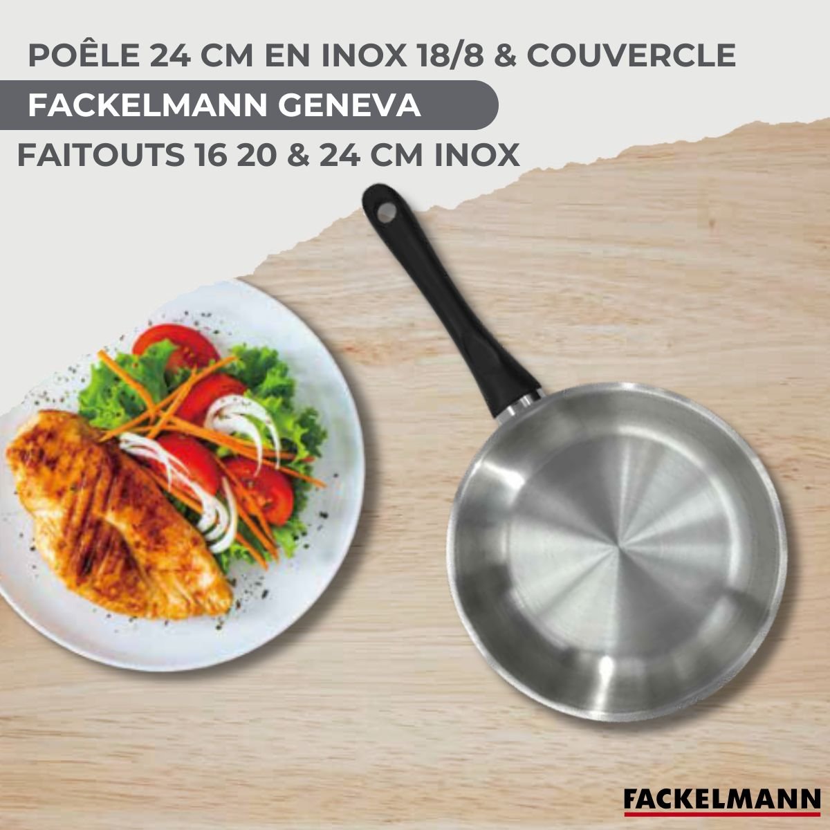 Batterie 1 poêle 24cm + 3 faitouts 16/20/24cm BRILLANT inox|noir, FACKELMANN