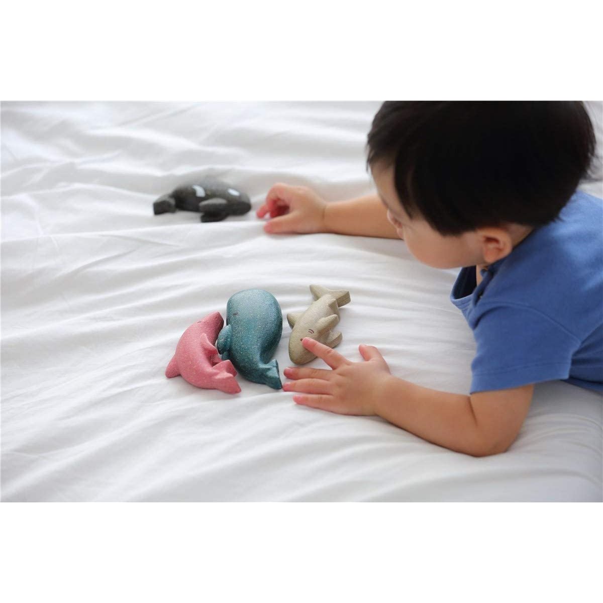Lot de 4 figurines animaux de la mer bleu, rose, gris, PLAN TOYS