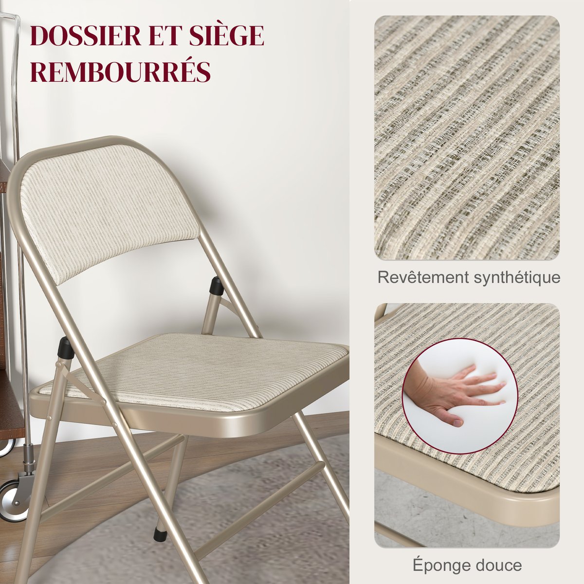 Chaise pliante Polyester Beige beige, HOMCOM