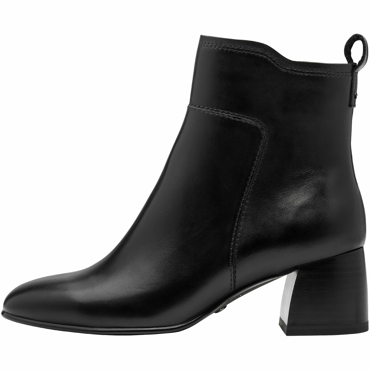 Bottines en cuir, talon large noir, TAMARIS