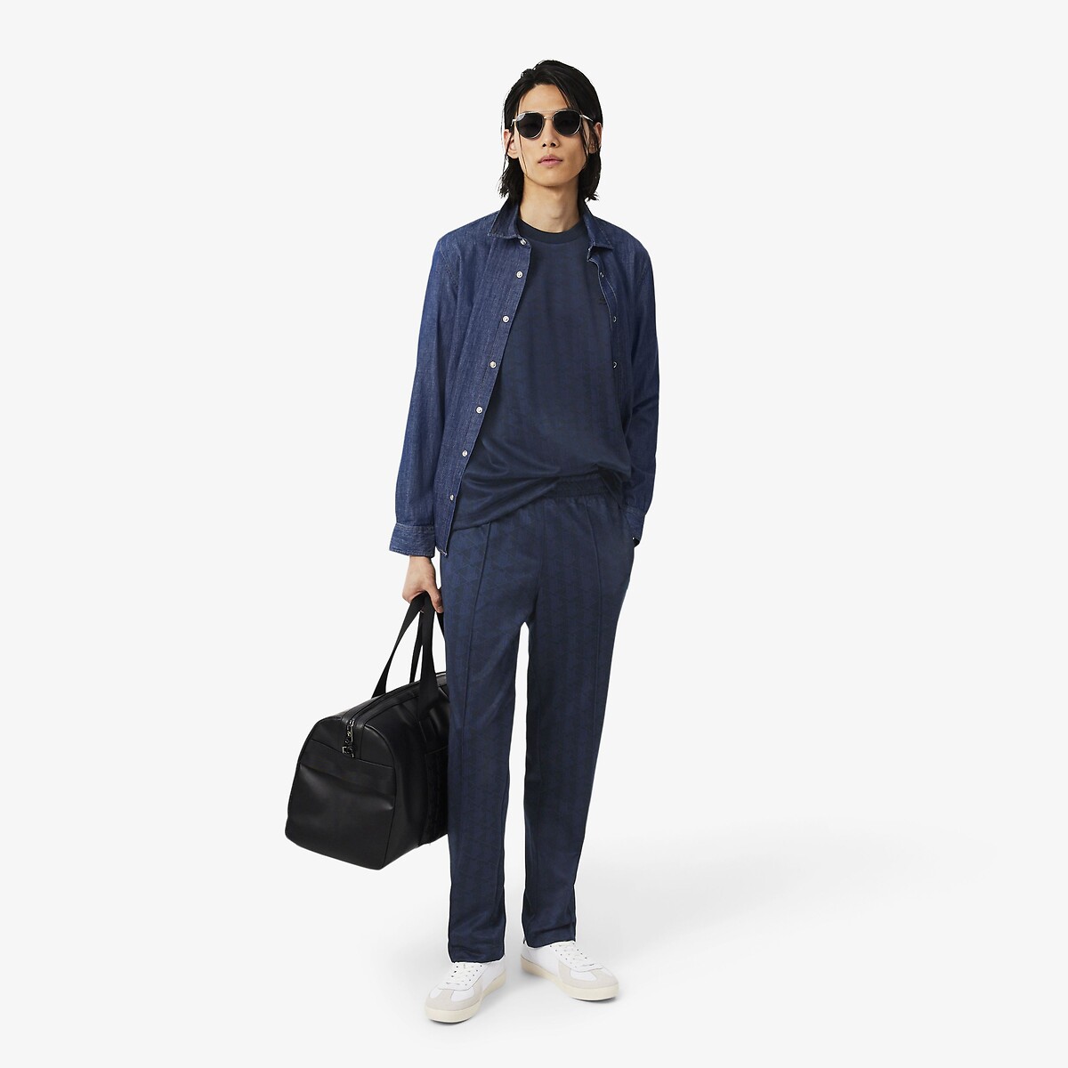 Tone-On-Tone Monogram Jacquard T-Shirt navy blue, LACOSTE