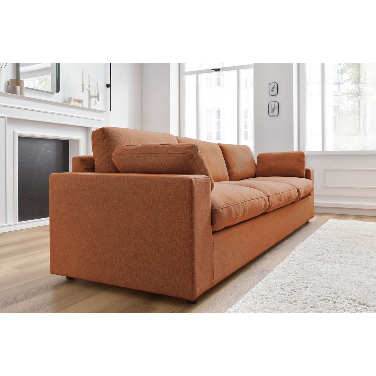 Canapé droit fixe 4 places en tissu, BELAIR orange, BOBOCHIC