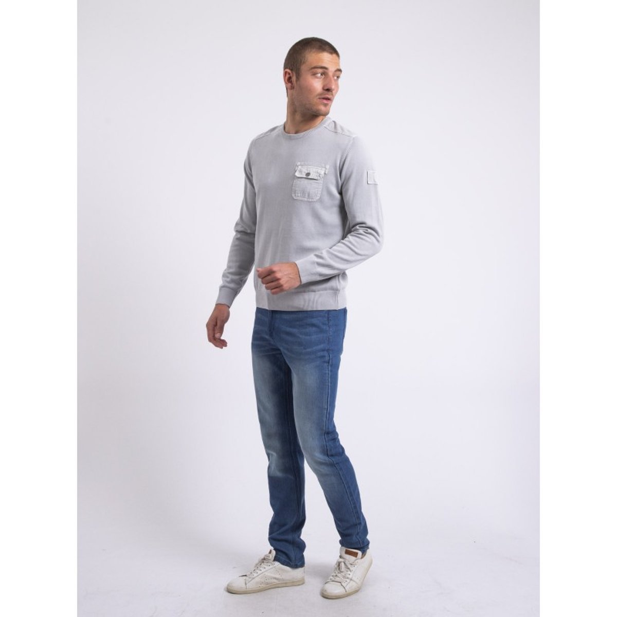Pull Fin Col Rond Amartin gris, RITCHIE