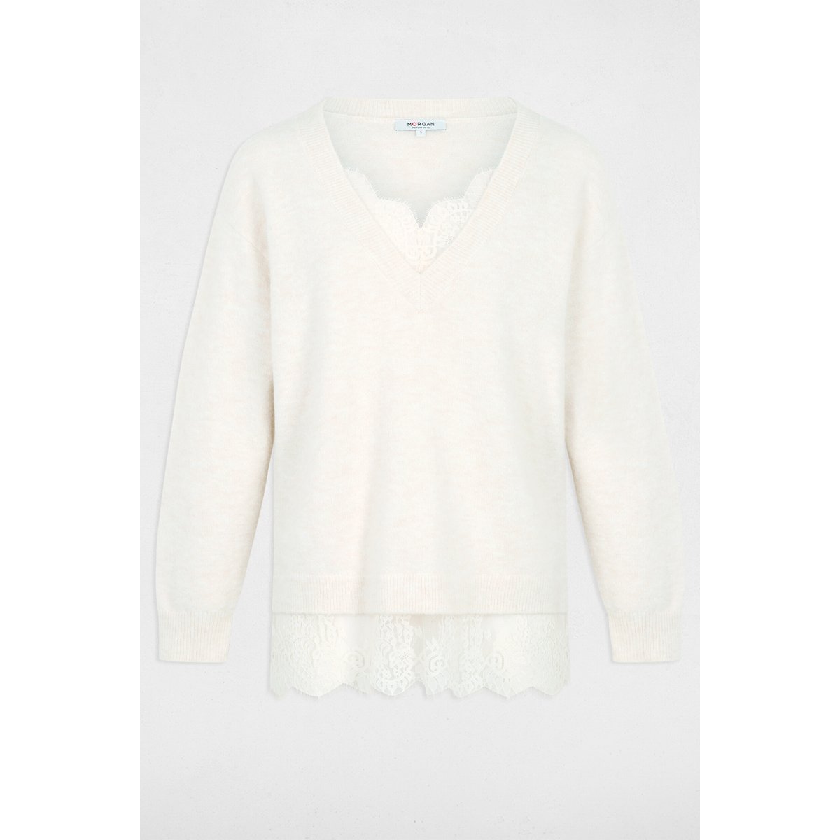Pull col v manches longues ivoire, MORGAN