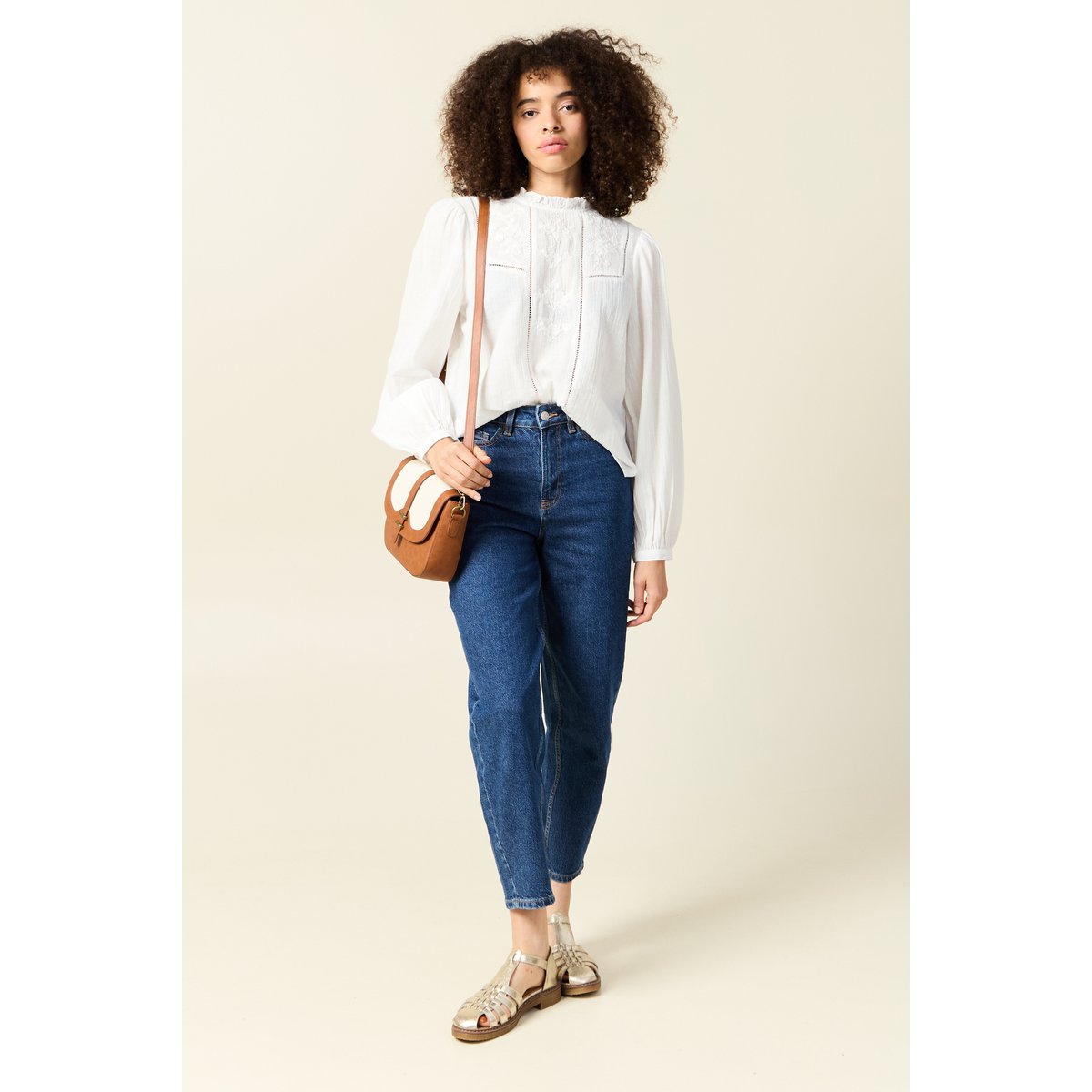 Chemise manches longues brodée ecru, BONOBO