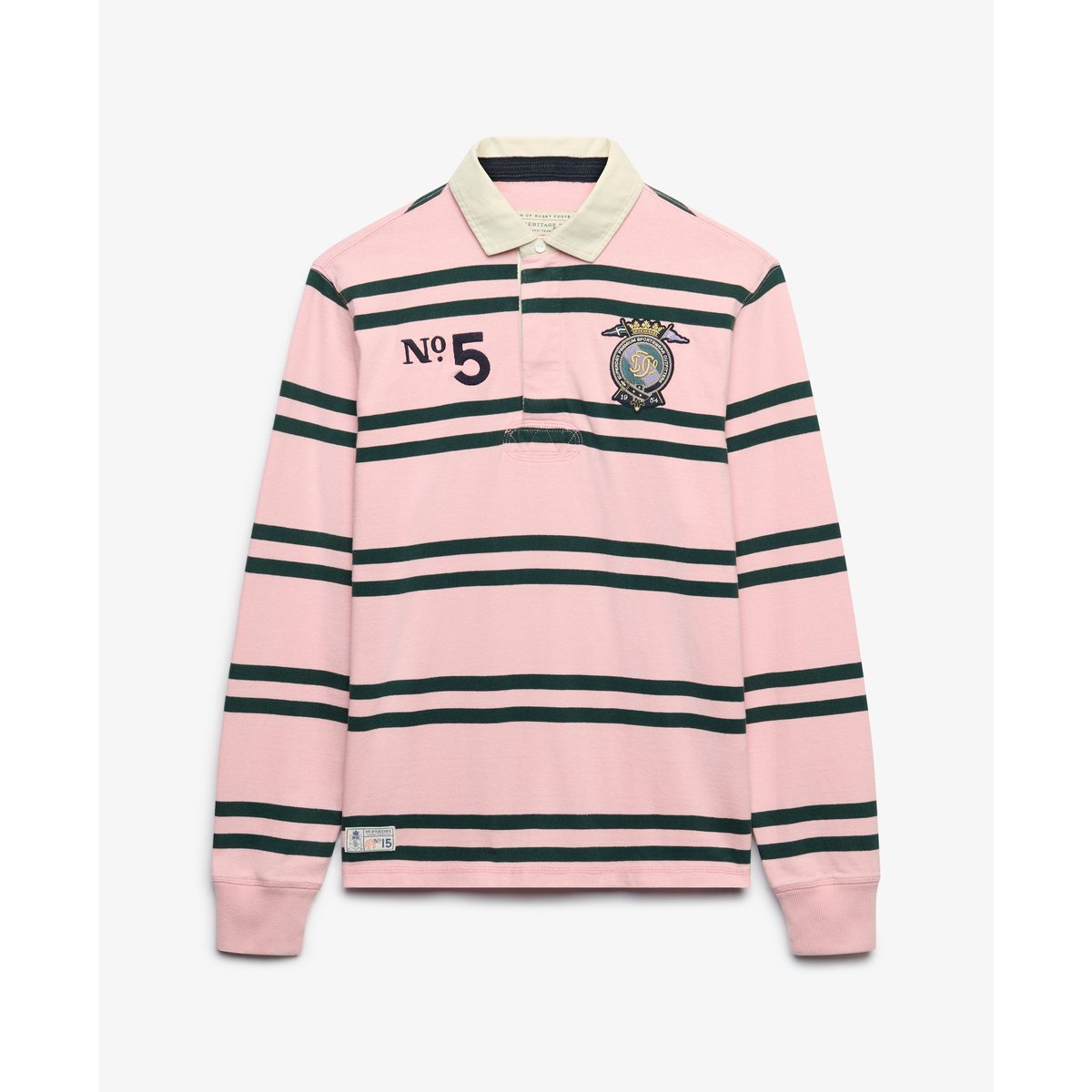 Top Rugby Double Emblem Coupe Décontractée rayures duo rose, SUPERDRY
