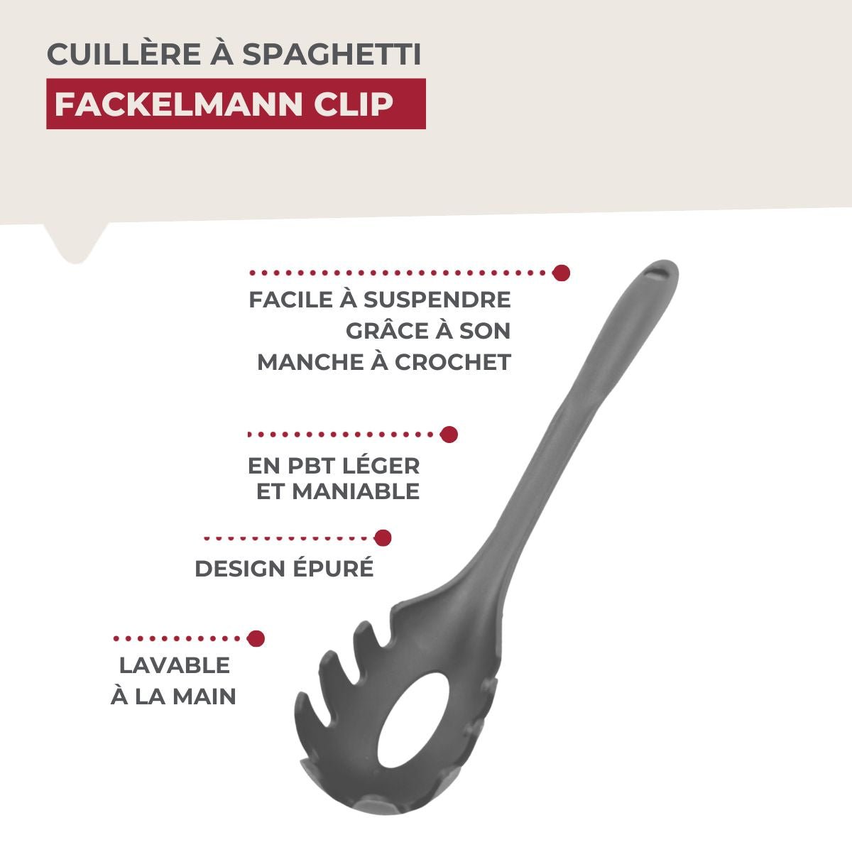 Cuillère à spaghettis CLIP gris, FACKELMANN