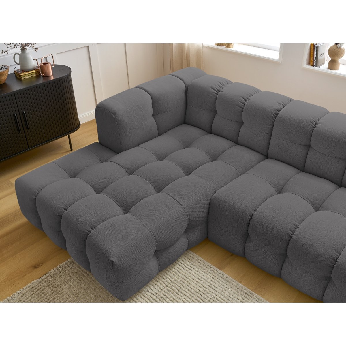 Canapé d'angle fixe 3 places en tissu, CLOUD gris foncé, BOBOCHIC