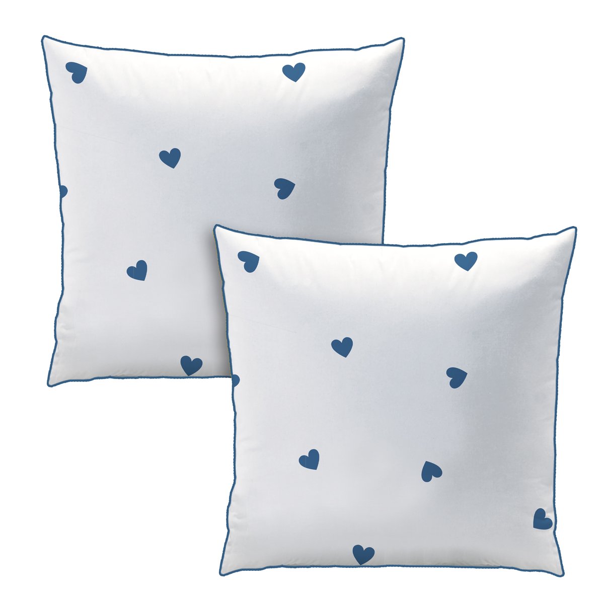 Parure de lit imprimée 100% coton, PLUIE DE COEURS blanc, bleu, MATT ET ROSE