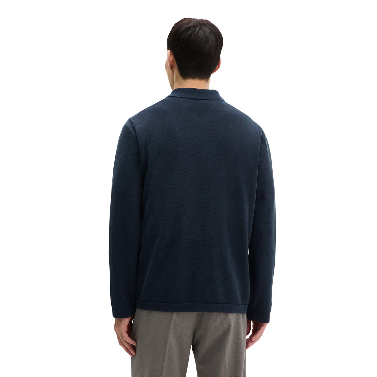 T-shirt en tricot regular en coton biologique certifié bleu foncé, MARC O'POLO