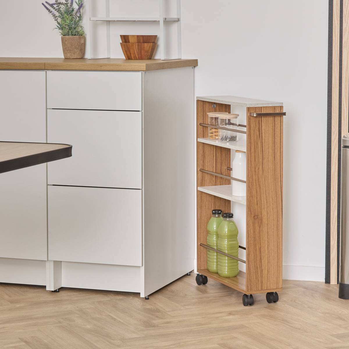 Desserte étroite 4 niveaux effet marbre COME marron, 5FIVE SIMPLY SMART