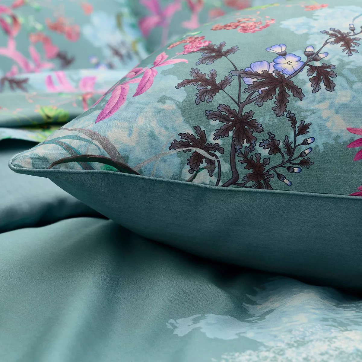 Lot de 2 taies satin de coton 90 fils OMBRES BOISEES givre, GARNIER THIEBAUT