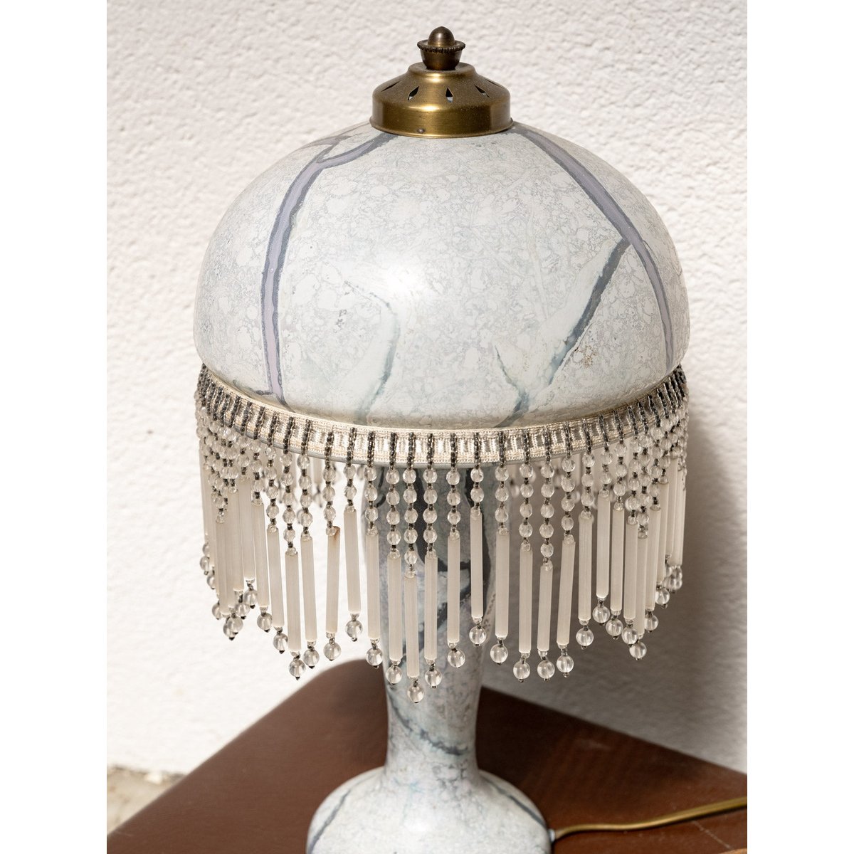 Lampe décorative en verre marbré style Art Déco Suzanne N°603 - Bon état gris, DEBONGOUT
