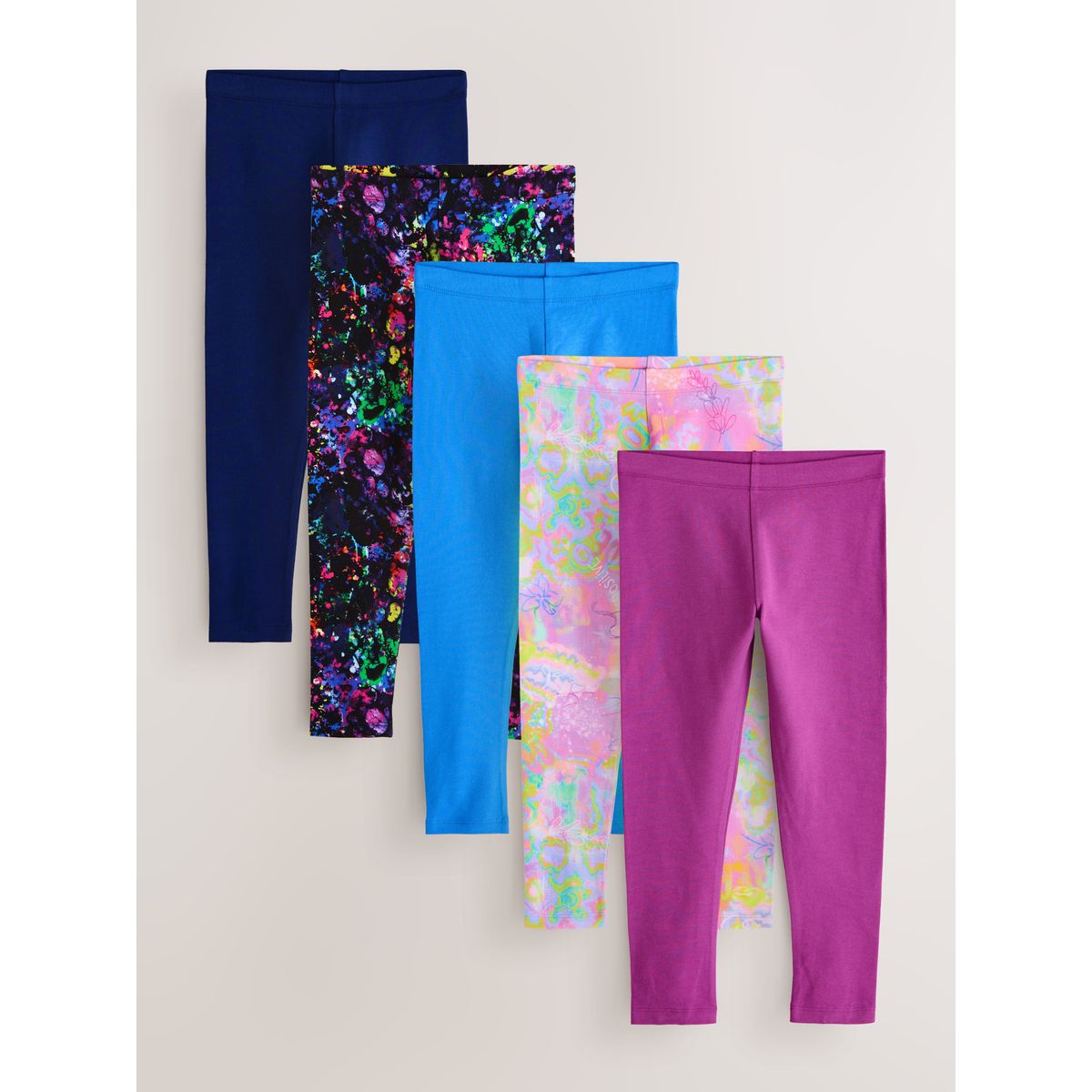 Legging, lot de 5 violet/éclaboussé, NEXT