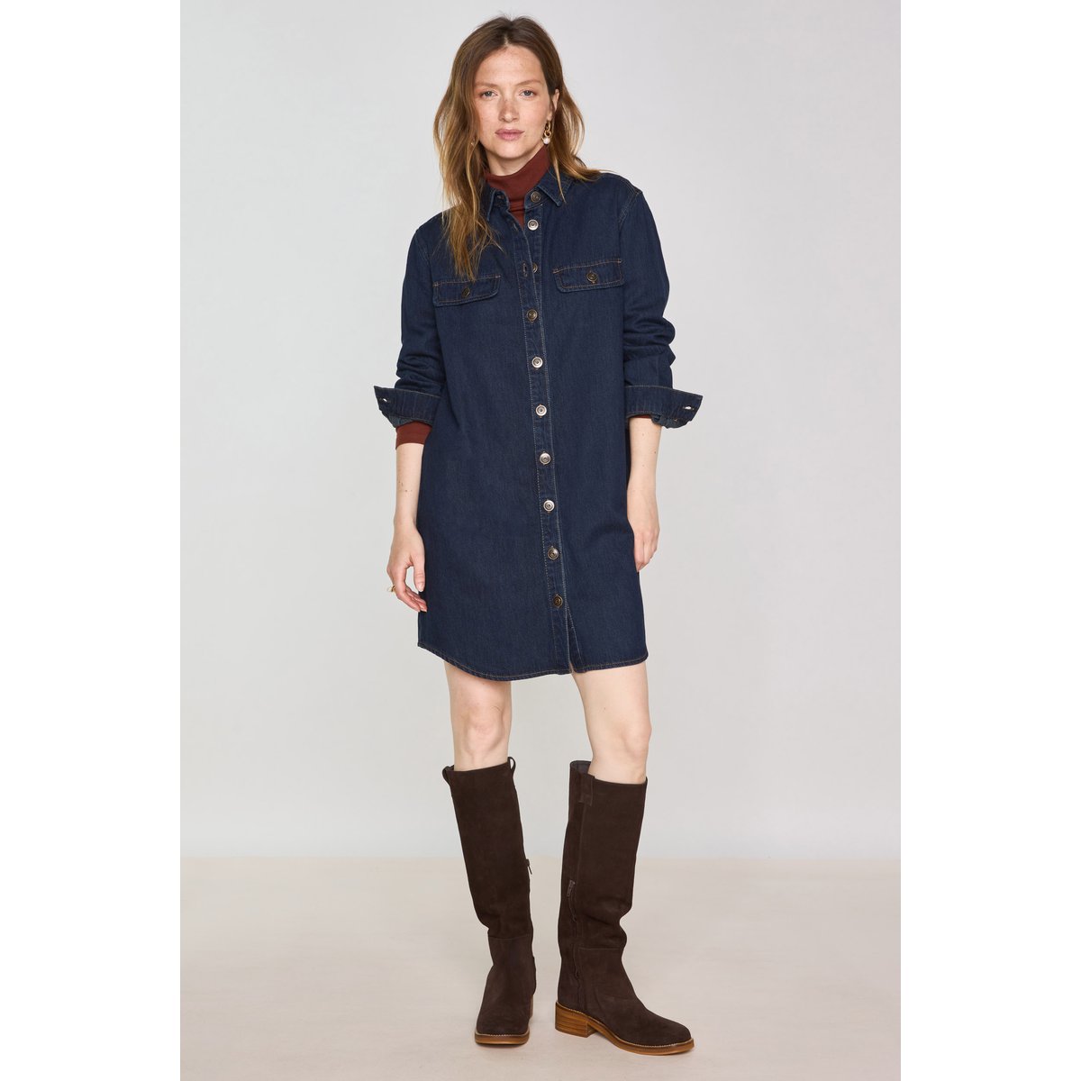 Robe chemise en 100% coton MERCY denim brut, Maison 123
