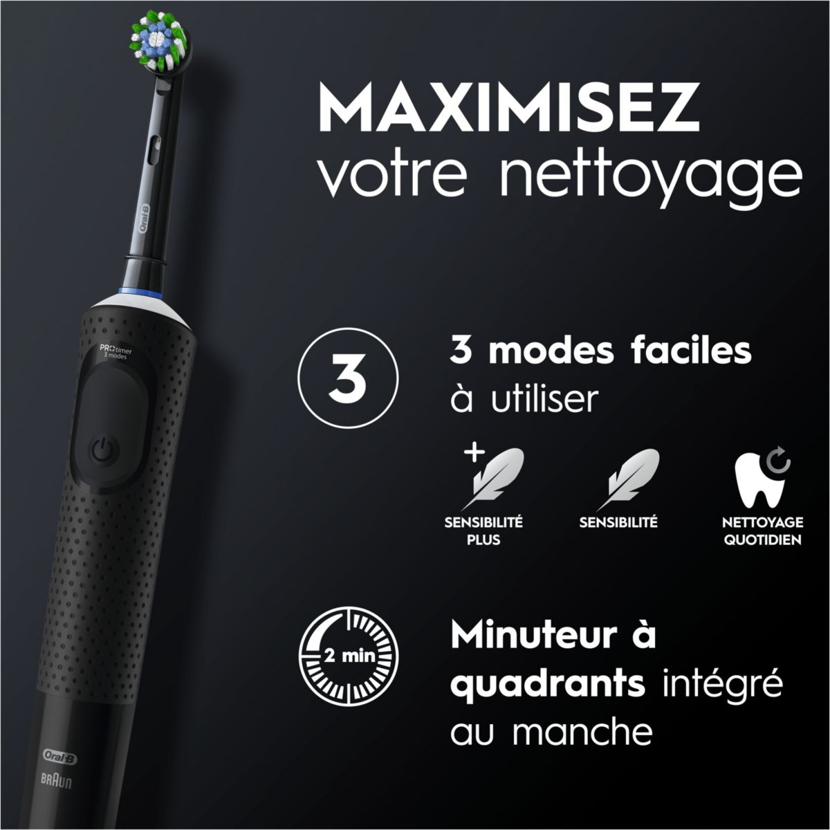 Brosse à dents électrique Vitality Pro protect x clean + 1 brossette noir, ORAL B