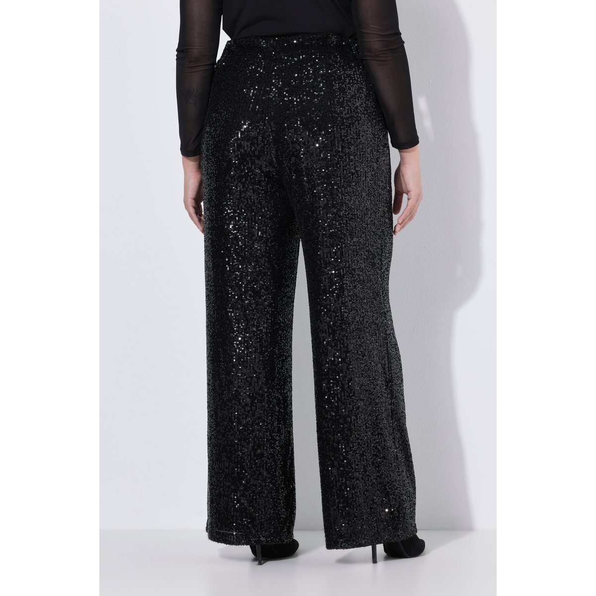 Pantalon à paillettes, jambe droite et large noir, ULLA POPKEN
