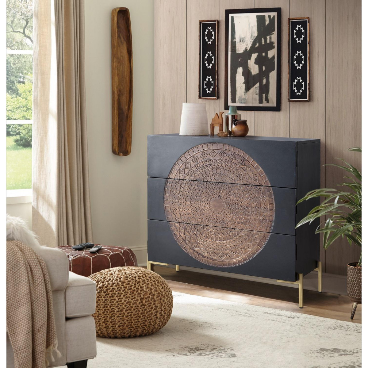 Commode 3 tiroirs - EBÉLINE noir, DECORATION D’AUTREFOIS