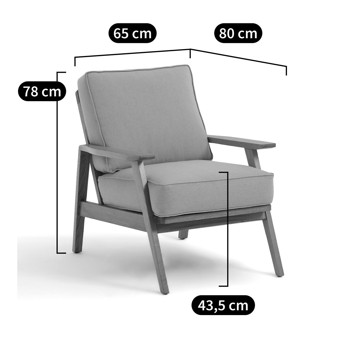Fauteuil vintage chêne et coton/lin, Linna lin naturel, LA REDOUTE INTERIEURS