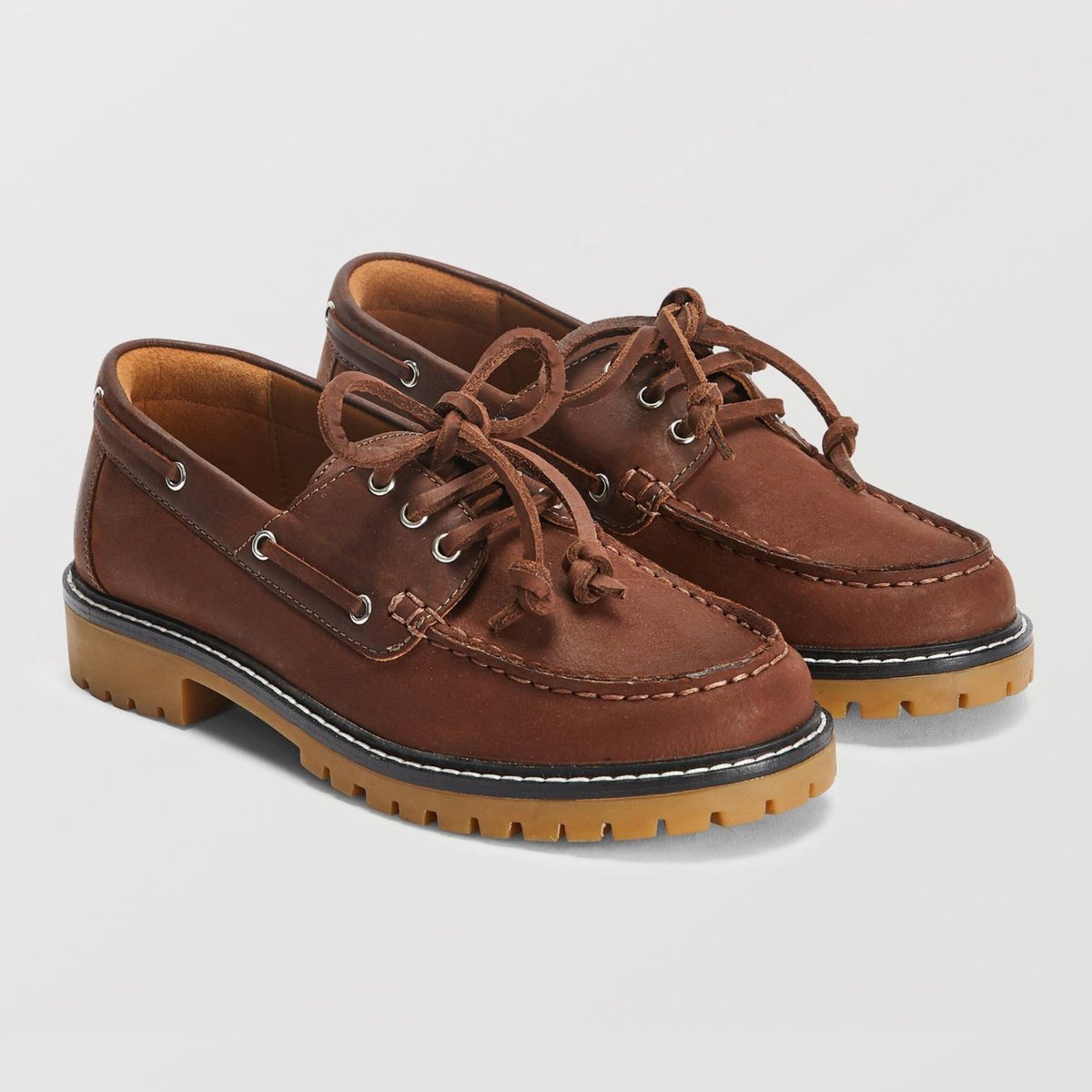 Chaussure bateau cuir tan, MONOPRIX
