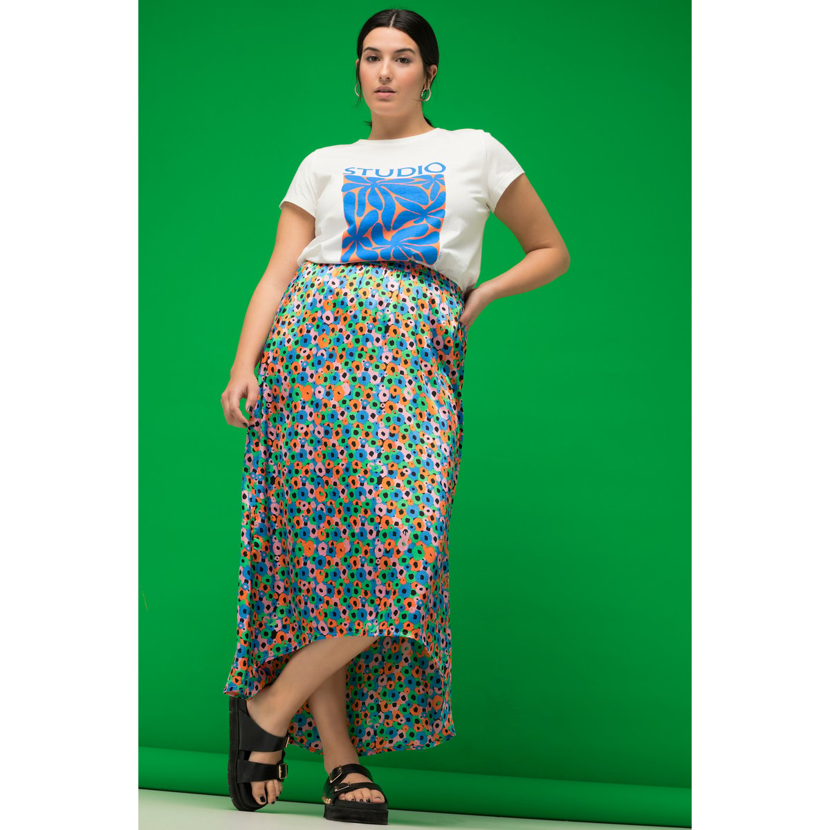 Jupe midi à taille élastique mandarine, STUDIO UNTOLD